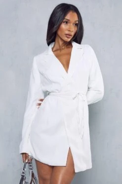 Tie Waist Collared Split Sleeve Wrap Dress