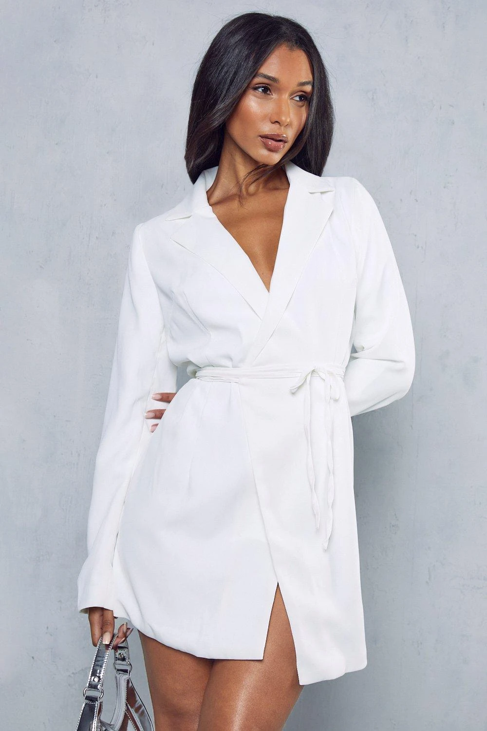 Tie Waist Collared Split Sleeve Wrap Dress 3 Tie Waist Collared Split Sleeve Wrap Dress