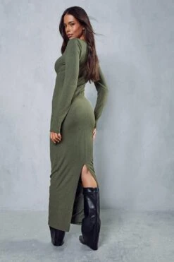 Ribbed Cupped Long Sleeve Maxi Dress 10 Ribbed Cupped Long Sleeve Maxi Dress -Dress Sales Store khaki ribbed cupped long sleeve maxi dress 2