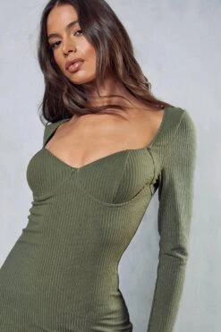 Ribbed Cupped Long Sleeve Maxi Dress 13 Ribbed Cupped Long Sleeve Maxi Dress -Dress Sales Store khaki ribbed cupped long sleeve maxi dress 5