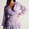 Chiffon Ruched Frill Detail Mini Dress -Dress Sales Store lilac chiffon ruched frill detail mini dress