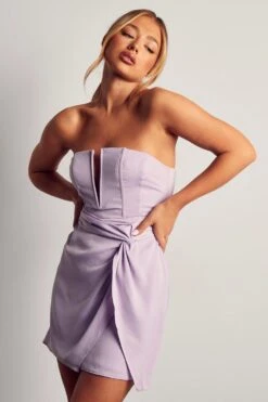 Satin V Bar Twist Front Mini Dress