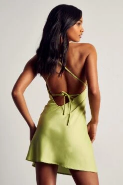 Recycled Satin Cowl Neck Mini Dress -Dress Sales Store lime recycled satin cowl neck mini dress 2