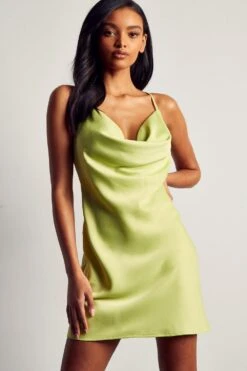 Recycled Satin Cowl Neck Mini Dress