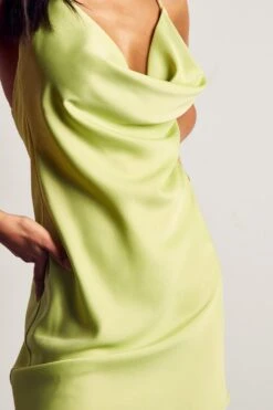 Recycled Satin Cowl Neck Mini Dress -Dress Sales Store lime recycled satin cowl neck mini dress 4