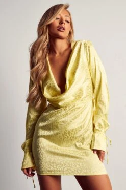 Satin Jacquard Cowl Neck Mini Dress 11 Satin Jacquard Cowl Neck Mini Dress -Dress Sales Store lime satin jacquard cowl neck mini dress 4