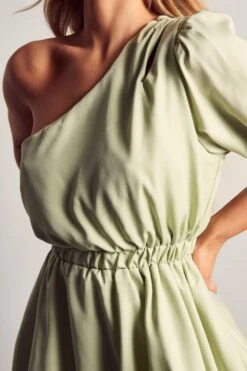 One Shoulder Puffball Mini Dress -Dress Sales Store mint one shoulder puffball mini dress 1