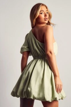 One Shoulder Puffball Mini Dress -Dress Sales Store mint one shoulder puffball mini dress 2