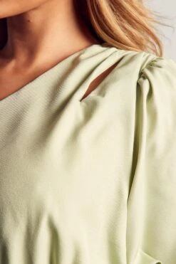 One Shoulder Puffball Mini Dress -Dress Sales Store mint one shoulder puffball mini dress 4