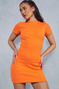 Premium Ribbed Short Sleeve Mini Dress 11 Premium Ribbed Short Sleeve Mini Dress -Dress Sales Store orange premium ribbed short sleeve mini dress 4