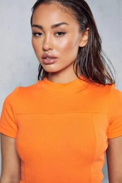 Premium Ribbed Short Sleeve Mini Dress 12 Premium Ribbed Short Sleeve Mini Dress -Dress Sales Store orange premium ribbed short sleeve mini dress 5