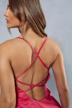 Lace Insert Satin Cowl Neck Maxi Dress -Dress Sales Store pink lace insert satin cowl neck maxi dress 5