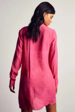 Linen Look Draped Shirt Dress 9 Linen Look Draped Shirt Dress -Dress Sales Store pink linen look draped shirt dress 1 2