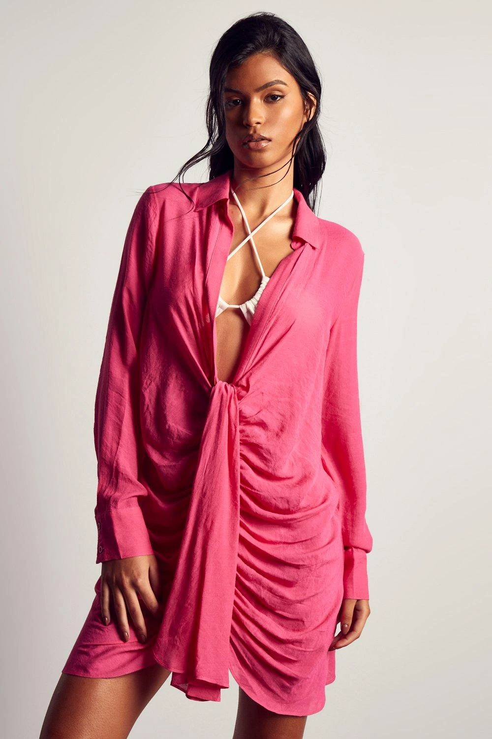 Linen Look Draped Shirt Dress 7 Linen Look Draped Shirt Dress - Image 5