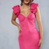 Premium Extreme Frill Sleeve Corset Mini Dress -Dress Sales Store pink premium extreme frill sleeve corset mini dress