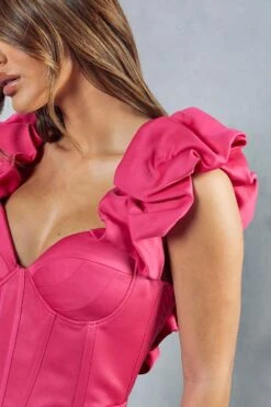 Premium Extreme Frill Sleeve Corset Mini Dress -Dress Sales Store pink premium extreme frill sleeve corset mini dress 5