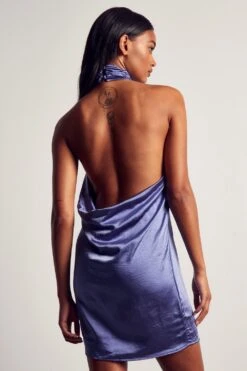 Satin Halterneck Cowl Back Mini Dress -Dress Sales Store purple satin halterneck cowl back mini dress 2