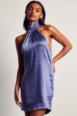 Satin Halterneck Cowl Back Mini Dress