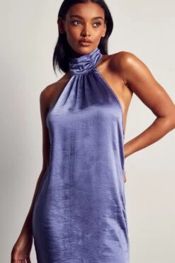 Satin Halterneck Cowl Back Mini Dress -Dress Sales Store purple satin halterneck cowl back mini dress 4