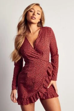 Animal Spot Frill Hem Wrap Dress