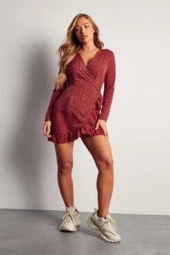 Animal Spot Frill Hem Wrap Dress -Dress Sales Store rose animal spot frill hem wrap dress 3