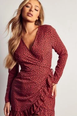 Animal Spot Frill Hem Wrap Dress -Dress Sales Store rose animal spot frill hem wrap dress 4