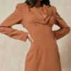 Premium Tailored Binding Front Blazer Dress -Dress Sales Store rust premium tailored binding front blazer dress