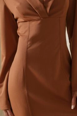 Premium Tailored Binding Front Blazer Dress -Dress Sales Store rust premium tailored binding front blazer dress 2