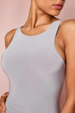 Sleeveless Double Layer Mini Dress -Dress Sales Store silver grey sleeveless double layer mini dress 3