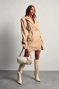 Clip Front Oversized Blazer Dress -Dress Sales Store stone clip front oversized blazer dress 3