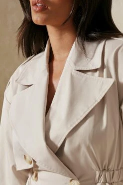 Double Breasted Trench Style Mini Dress -Dress Sales Store stone double breasted trench style mini dress 4