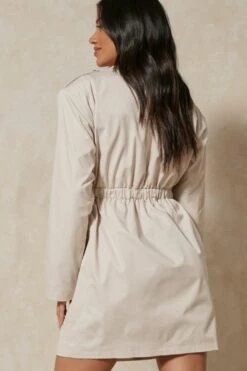 Double Breasted Trench Style Mini Dress -Dress Sales Store stone double breasted trench style mini dress 5