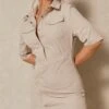 Pocket Detail Asymmetric Shirt Dress 1 Pocket Detail Asymmetric Shirt Dress -Dress Sales Store stone pocket detail asymmetric shirt dress