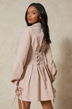 Poplin Ruched Corset Waist Shirt Dress -Dress Sales Store stone poplin ruched corset waist shirt dress 3