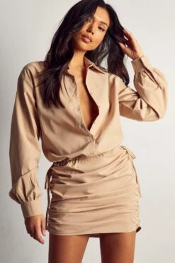 Ruched Skirt Shirt Dress