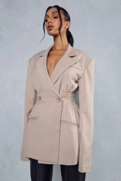 Ruched Waist Blazer Dress -Dress Sales Store stone ruched waist blazer dress 4