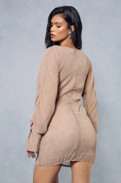 Textured Crinkle Twist Front Plunge Shirt Dress -Dress Sales Store stone textured crinkle twist front plunge shirt dress 2