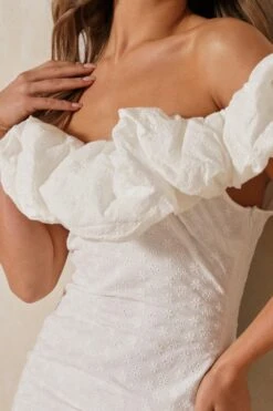 Broderie Anglaise Off The Shoulder Frill Dress -Dress Sales Store white broderie anglaise off the shoulder frill dress 5