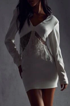 Diamante Chain Mini Dress -Dress Sales Store white diamante chain mini dress 2