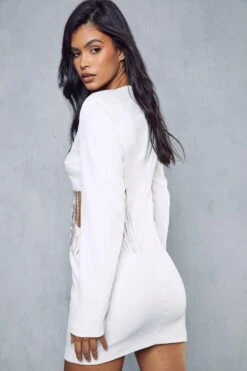 Diamante Chain Mini Dress -Dress Sales Store white diamante chain mini dress 3