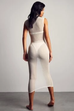 Fine Knit High Neck Sleeveless Maxi Dress -Dress Sales Store white fine knit high neck sleeveless maxi dress 3