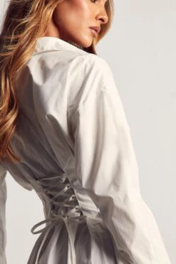 Lace Up Back Skater Shirt Dress -Dress Sales Store white lace up back skater shirt dress 2