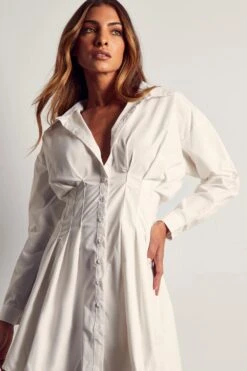 Lace Up Back Skater Shirt Dress -Dress Sales Store white lace up back skater shirt dress 4