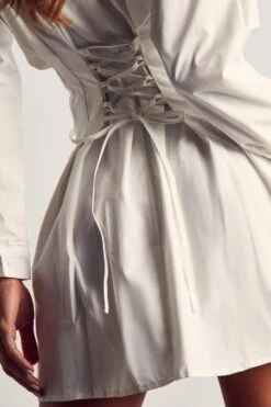 Lace Up Back Skater Shirt Dress -Dress Sales Store white lace up back skater shirt dress 5