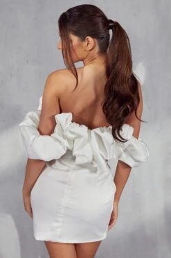 Missie Premium Corset Puff Bardot Dress -Dress Sales Store white missie premium corset puff bardot dress 2