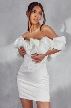 Missie Premium Corset Puff Bardot Dress -Dress Sales Store white missie premium corset puff bardot dress 3