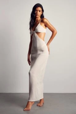 Sheer Strappy Cut Out Midaxi Dress -Dress Sales Store white sheer strappy cut out midaxi dress 3