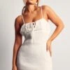 Strappy Shirred Mini Dress -Dress Sales Store white strappy shirred mini dress