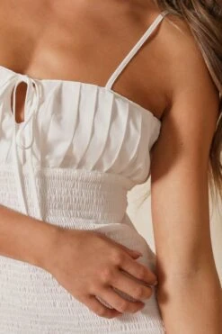 Strappy Shirred Mini Dress -Dress Sales Store white strappy shirred mini dress 5